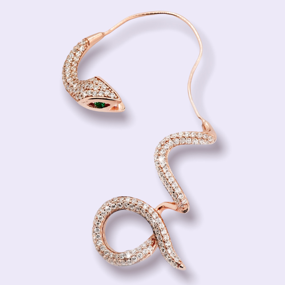 Single Statement Serpent Ear Jacket - Rose Silver